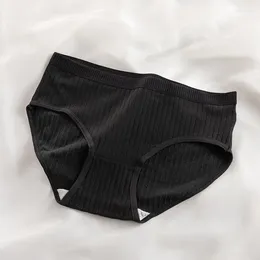 Women's Panties Women Soild Cotton Briefs Thread Striped Girls Underwear Seamless Comfortable Breathable Mid-waist Lingerie Underpants