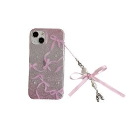 Sparkling pink bow ribbon suitable for iPhone 15 niche 14 promax 12 phone case Apple