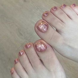 False Nails 24Pcs False Toes Nails French Square Nude Colour Nature Fake Toe Nails Feet Nail Tips Artificial Press On Toenails for Women 2024 z240603