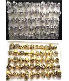 Whole Bulk Lot 50pcs Silver Gold Gothic Skull Rings for Men Women Punk Style Biker Ring Jewelry brand new264V1351628
