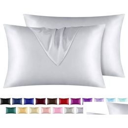 Pillow Case 20X26 Inch Silk Satin Cooling Envelope Pillowcase Ice Silks Skin-Friendly Pillowslip Er Bedding Supplies 19 Solid Drop Del Oti4E