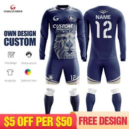 2025 Custom Design Sublimation Men Big Size Vneck Round Neck Long Sleeve Soccer Jersey Sets Culb Football Team Goalkeeper Shirts M910