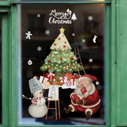 Window Stickers Cartoon Santa Claus Christmas Tree Wall Festive Atmosphere Snowman Snowflake Sticker Tint