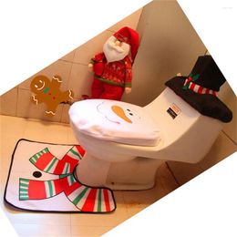 Toilet Seat Covers 3Pcs Merry Christmas Bath Cover Set 3D Cartoon Santa Claus Design Arranged Decorations Bathroom Accessories