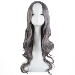 Wigs Cosplay Wig FeiShow Synthetic Long Curly Middle Part Line Dark Grey Women Hair Costume Carnival Halloween Party Salon Hairpiece