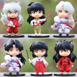 Anime Manga 6Pcs/1Set Inuyasha Figure Higurashi Kagome Miroku Sesshoumaru Action Q Version Toys Pvc Model Doll Gifts for Kids 240401