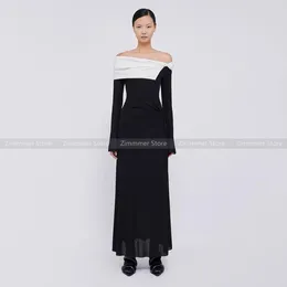 Casual Dresses Vietnam Temperament Niche Design Black And White Clashing Colour One Shoulder Long Sleeve Bottoming Small Dress