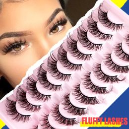 Brushes Cat Eye Lashes 10 Pairs Natural Fluffy Messy False Eyelashes Dramatic Tapered Foxy Faux Mink Lashes Wholesale Faux Cils Makeup