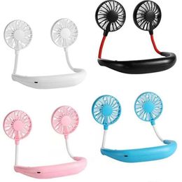 Stock Party Mini Cooler Dual Hand Fan Portable USB uppladdningsbar gratis luftsport sommarhals hängande ggedp