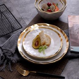 Plates European-style Ceramic Gold-plated Western Steak Plate Creative Dish Round Fruit Flat Salad Household Tableware