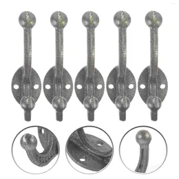 Hooks 5 Pcs Double Cast Iron Hook Coat Wall Mounted Wardrobe For Hanging Rustic