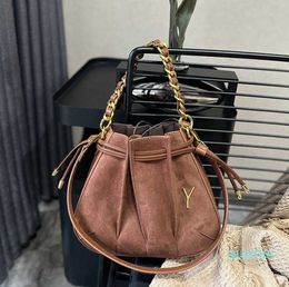 Designer -Suede Vintage Knight Handbags Buckle Womens Bag Chain Purses Lady Brown Drawstring Shoulder Bags