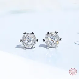 Stud Earrings Simple 925 Sterling Silver Round Circle Cut Small Heart Shaped Zircon Earring For Women Wedding Jewelry Birthday Gift