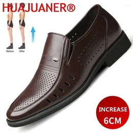 Dress Shoes Men Summer Formal Leather Height Increase Quality Business Cowhide Elevator Soft Man Breathble Hole Oxford For