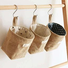 Storage Bags Jute Cotton Linen Bag Desktop Basket Hanging Pocket Organiser Toy Cosmetic Sundries Box Decor