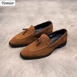 Shoes Fashion Casual Real Cow Suede Shoes British Mens Dress Oxfords Wedding Suits Formal Loafers Breathable Tassel Designer SlipOn