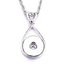 Vintage Metal 18mm Snap Button Heart Water Drop Pendant Necklace For Women Snaps Jewelry