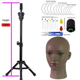 Stands Wig Head Stand Canvas Block Head With Adjustable Mannequin Head Tripod For Wigs Making Display Wth Wig Caps T Pins