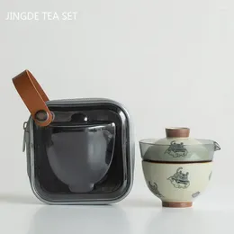 Teaware Sets Portable Ceramic Tea Pot And Cup Set Boutique Chinese Handmade Travel Gaiwan Custom Drinkware A