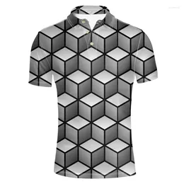 Men's Polos Fashion 3d Printed Block Geometry Polo Shirts Men Cool Summer Lapel Tshirts Kids Casual Short Sleeve Tops Button Tee Shirt