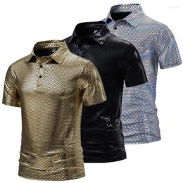 Men's Polos 2024 Summer Short Sleeve Polo Shirts Black / Gold Silver Fashion Men Bar KTV Party Plaid T-Shirt