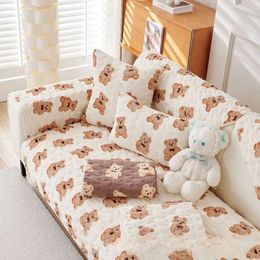 Chair Covers Bear Patterned Milk Velvet Sofa Mat Autumn And Winter Thickened Plush Cushion French Romantic Non Slip Cover