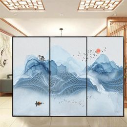 Window Stickers Privacy Film Landscape Painting Pattern No Glue Static Electricity Door Flim Frosted Sun Blocking Glass Windows Sticker