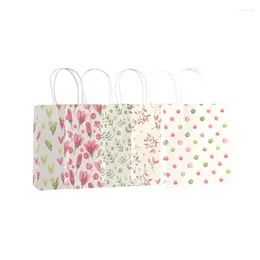 Gift Wrap 10 Pcs/lot Kawaii Flower Printed Kraft Paper Bag Festival Bags With Handles Children 18x15x8cm