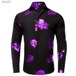 Men's Plus Tees Polos Hi-Tie Black Pink Silk Mens Shirts Windsor Collar Summer Spring Long Sleeve Dress Shirt Haii Blouse for Male Wedding Business yq240401