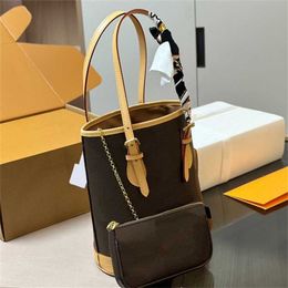 Chic Brown Crossbody Bucket Bags L-letter Women Designer Bag Single Shoulder Luxurys Handbags Ladies Fashion Tote Bag With Coin Purse 231115