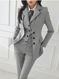 Women Vintage High Quality Office Suit Ladies Work Wear OL Pantsuits Formal Female Blazer Jacket Vest Trousers 3 Pieces Set 240319