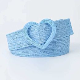 Belts Summer 4cm wide elastic womens sweet decorative dress belt heart-shaped buckle grass rope woven belt Q240401