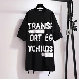 150Kg Plus Size Womens Summer Loose Hole Student TShirt Dress Bust 157cm 6XL 7XL 8XL 9XL 10XL ShortSleeved Letter 240327