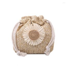 Bag Women Summer Straw Bags Weave Bucket Sunflower Rattan Drawstring Beach Small Shoulder Crossbody Cute Design