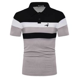 Men Casual Sport Lapel Polo Shirt Clothes Summer Print Spell Color 240321