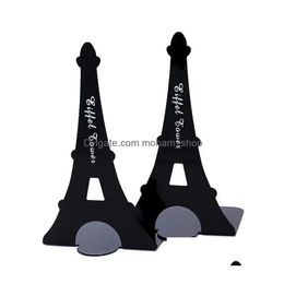 Decorative Objects Figurines 1 Pair Tower Shaped Metal Bookends Iron Support Holder Desk Stands For Books Organiser Stationery Acc Dhvct