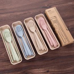 Flatware Sets Health Environmental Wheat Platycodon Straw Cutlery Set Portable Camping Tableware Spoon Fork Chopsticks LX8827