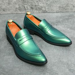 Casual Shoes Italian Handmade Men's Leather Green Loafers Comfortable Slip-On Low Heel British Style High Quality Fashion Dress