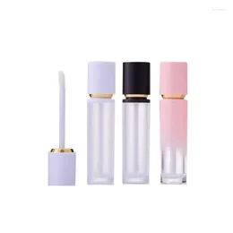 Storage Bottles Lipgloss Containers 8ML Round Lip Tint Oil Pink Bottle Black White Cap Clear Frost Cosmetic Packaging Gloss Tube With Wand