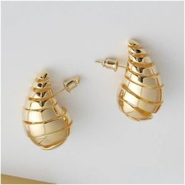 Stud Ladies Fashion Spiral Pattern Water Drop Stud Earrings Womens Metal 925 Glossy Hollow Sier Jewelry Female Delivery Dhb79