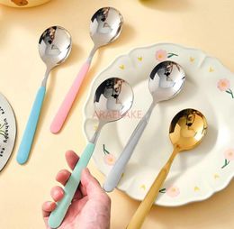 Spoons Antibacterial 316L Stainless Steel Spoon Children's Eating Small Round Soup Dessert