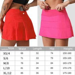 2024 lululemenI Womens Yoga Outfits High Waist Tennis Skirts Exercise Pleated Skirt Cheerleaders Short Dresses Wear Girls Running Elastic Adult Pants Sportswear