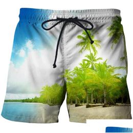 Mens Shorts Sea Nature Scenery 3D Printed Short Pant Swimsuit Men Swimming Trunks Beachwear Cool Boys Kids Beach Sports Pants Drop Del Dhz9H