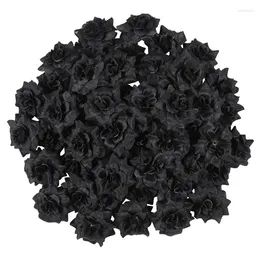 Decorative Flowers 50pcs Simulation Silk Rose Flower Heads For Hat Clothes Embellishment Black 4.5cm Artificial Roses