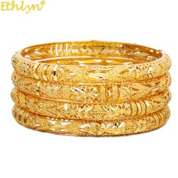 Bangles Ethlyn 4 Pieces/lot Ethiopian Gold Colour Wedding Bangle for Women Dubai Bride Bracelet African Jewellery Middle East Items B212