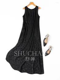 Casual Dresses Black Tank Dress Women Sleeveless 93% Natural Silk 2024