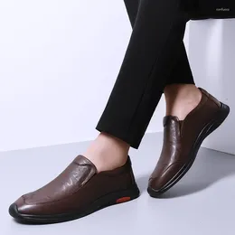 Casual Shoes Business Low Cut Classic Brown Leather Men Heel Loafers Comfortable Breathable Wedding