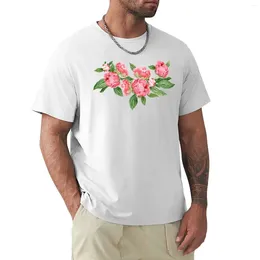 Men's Polos Watercolour Peonies T-shirt Cute Clothes Tops Summer Blacks Plain White T Shirts Men