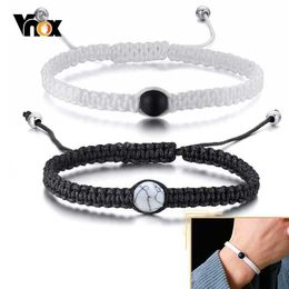 Chain Vnox Casual Couple Braided Rope Chain Bracelets for Men Women Natural Stone Charm Promise Love Gifts for His and Her Q240401