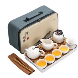 Tea Set Purple Clay Portable Teapot Outdoor Travel Gaiwan Cups of Ceremony Teacup Fine Gift Organiser 240325